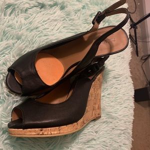 Black Leather Wedges